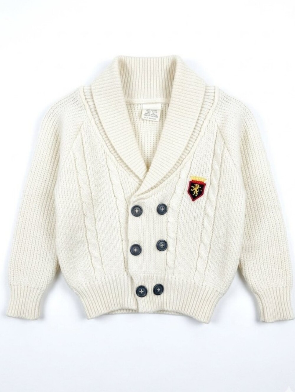 Vintage Toddler Cable Knit Cardigan 2T Preppy Crest Sweater Cream
